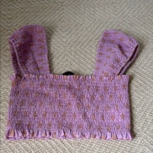 NICHOLAS Pink Smocked Flutter Sleeve Crop Tank Top